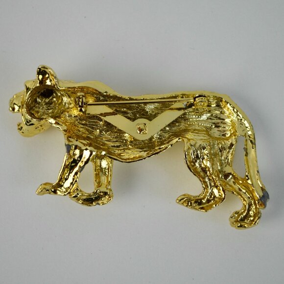 Vintage Jaguar Gold Shiny Brooch Unsigned - Picture 4 of 4